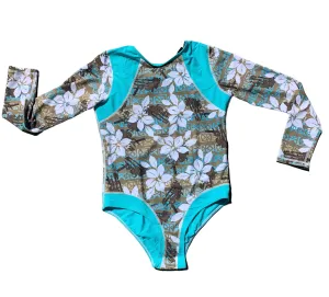 Womens Long-Sleeve Coolie-Kini ~ Ta'haha Print - Espresso / Aqua